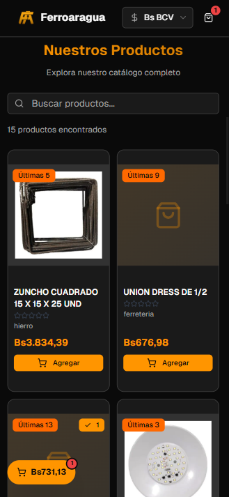 Vista de la tienda en móvil